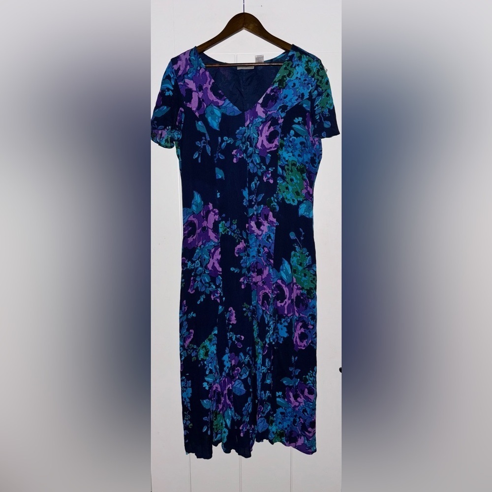 Draper’s & Damon’s Women Maxi Dress Lined XL Blue Multicolor Floral Cottagecore